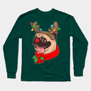 Funny Cute Pug Cool Costumes Christmas Gift Reindeer Long Sleeve T-Shirt